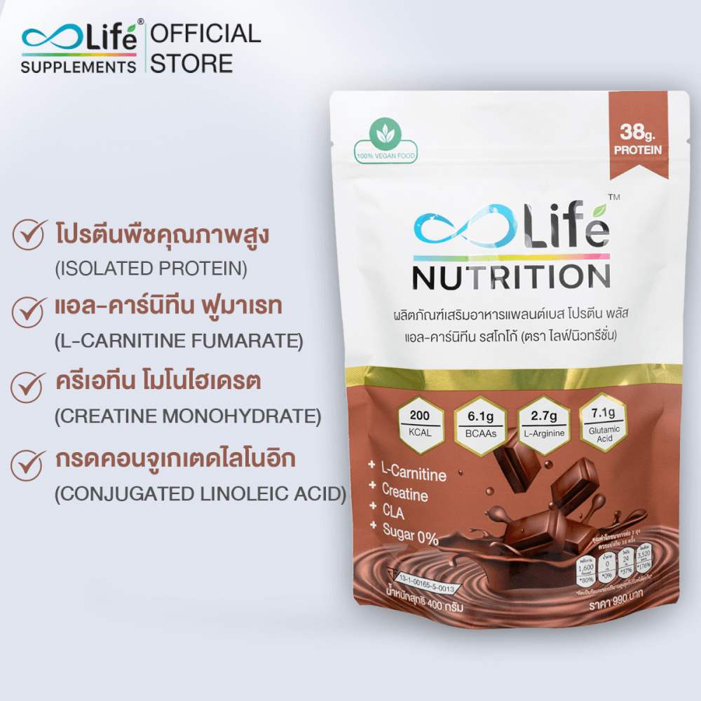 ไลฟ์ นิวทรีชั่น แพลนต์เบส โปรตีน พลัส แอล-คาร์นิทีน รสโกโก้ 400 กรัม